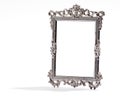 Empty vintage decorative silver frame, on white