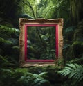 Empty vintage frame in the middle of the rain forest. Royalty Free Stock Photo