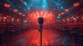 Empty vintage nightclub interior with microphone on stage. moody, atmospheric ambience with retro design. entertainment