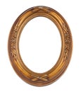 Empty vintage small oval photo frame with scratches and scuffs isolated on white background