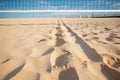 empty volleyball sand court with clear net