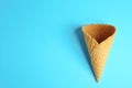 Empty wafer ice cream cone, top view. Space for text Royalty Free Stock Photo