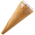 Empty Waffle Ice Cream Cone with Clear Plastic Lid on White Background waffle cone empty cone Royalty Free Stock Photo
