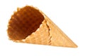 Empty waffle ice cream cone. Isolated on white.