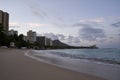 Empty Waikiki Beach on the island of Oahu, Hawaii at Sunrise.