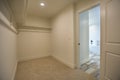 Empty walk-In closet in master bedroom bathroom in model home in San Diego California