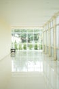 Empty walkway in building hall perspective with long white wall Royalty Free Stock Photo