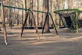 Empty walkway in the park. Lack of people in a public place, quarantine. Spring park in the morning. Royalty Free Stock Photo