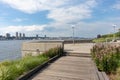 Empty Walkway at Riverside Park South along the Hudson River in Lincoln Square New York during Summer