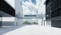 Empty walkway road and modern office buildings exterior