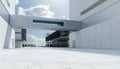 Empty walkway road and modern office buildings exterior