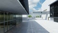 Empty walkway road and modern office buildings exterior