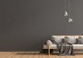 Empty wall mock up in Scandinavian style hipster interior. Minimalist modern interior design. 3D illustration Royalty Free Stock Photo