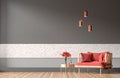 Empty wall mock up in Scandinavian style interior. Minimalist interior design. 3D illustration
