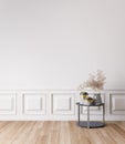 Empty wall mockup in white modern, simple and elegant room interior