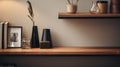 Serene Wooden Shelf With Vases And Lamp In Makoto Shinkai Style