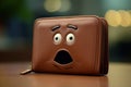 An empty wallet or purse with an upset expression, symbolizing the financial strain of expensive shopping. Generative Ai