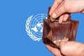 Empty wallet shows the global financial economic crisis triggered by the corona virus in United Nation.