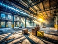 Empty Warehouse Echoes A Dramatic Urban Exploration of Parcel Removal and Decay in a Ruined Industrial Structure Royalty Free Stock Photo