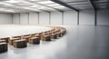 Empty warehouse interior with circular box arrangement Royalty Free Stock Photo