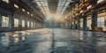 Empty warehouse interior for industrial background banner. Concept Warehouse Interior, Industrial Royalty Free Stock Photo