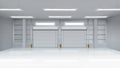 Empty warehouse interior with shatter roll gates Royalty Free Stock Photo
