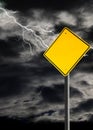 Empty Warning Sign Against Cloudy and Thunderous Sky Royalty Free Stock Photo