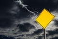 Empty Warning Sign Against Cloudy and Thunderous Sky