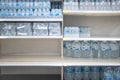 Empty water Shelves in a Supermarket due to people panicking and hoarding groceries in fear of the CoronaVirus Outbreak