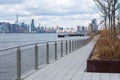 Empty Waterfront of Williamsburg Brooklyn New York along the East River with a view of the Midtown Manhattan Skyline