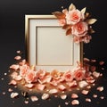 modern empty wedding picture frame mockup with peach rose petals decoration ai generated Royalty Free Stock Photo