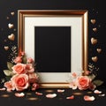 clean beautiful empty wedding picture frame mockup with peach rose petals decoration ai generated Royalty Free Stock Photo
