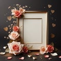 elegant wedding picture frame mockup with peach white and red rose petals decoration ai generated