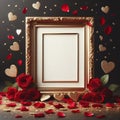 empty wedding picture frame mockup with red rose petals decoration ai generated