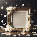 classic wedding picture frame mockup with white rose petals decoration ai generated