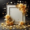 simple empty wedding picture frame mockup with yellow rose petals decoration ai generated Royalty Free Stock Photo