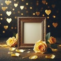 classic bokeh wedding picture frame mockup with yellow rose petals decoration ai generated Royalty Free Stock Photo