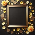 Beautiful empty wedding picture frame mockup with yellow rose petals decoration ai generated Royalty Free Stock Photo