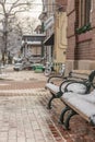 Empty, Wet, Snowy, Dreary Winter street in small town