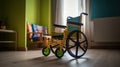 Empty wheelchair in childrens bedroom, AI Generative Royalty Free Stock Photo