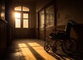 Empty wheelchair in the hospital corridor Royalty Free Stock Photo