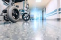 Empty Wheelchair Parked in Hospital Hallway Royalty Free Stock Photo