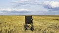 Empty wheelchair in a wide meadow. disabled carriage in nature. medical equipment for invalid person Royalty Free Stock Photo