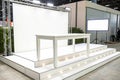 Empty white abstract table platform with empty space for product placement
