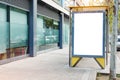 Empty white advertising urban billboard near city bus stop, placeholder template on a street, space for design layout Royalty Free Stock Photo