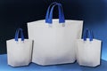 Empty White ECO Friendly Bags, Polypropylene Fabric Bags on table