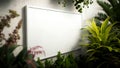 Empty white banner with mock up space white of signboard on plants wall space for text Royalty Free Stock Photo