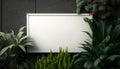 Empty white banner with mock up space white of signboard on plants wall space for text Royalty Free Stock Photo