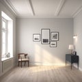 An empty white beautiful room with little furniture generative AI