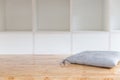 empty white bookshelf, wall cabinet with wood floor